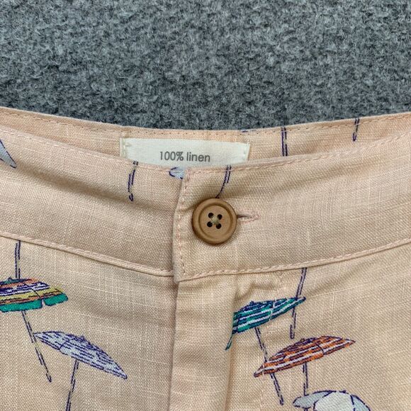 C&C California Shorts Womens 10 Light Peach Multi Linen Beach Umbrella Print - Picture 4 of 12